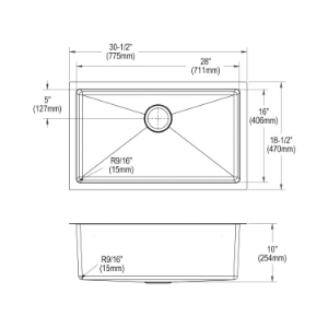 Elkay® PLAFRU281610 Pursuit™ Laundry Sink, Rectangle Shape, 18-1/2 in W x 10 in D x 30-1/2 in H, Undermount, Stainless Steel, Polished Satin