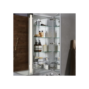 Robern® MC1630D4FPL Flat Door Medicine Cabinet with Safeseal™ Gasket and Interior Polished Edge Mirror, M Series, 16 in OAW x 30 in OAH, Aluminum, Satin Anodized
