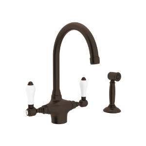 Rohl® A1676LPWSTCB-2 San Julio Traditional Kitchen Faucet, 1.5 gpm Flow Rate, C Spout, Tuscan Brass, 2 Handles
