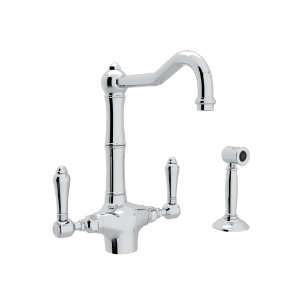 Rohl® A1679LMWSAPC-2 Acqui Traditional Kitchen Faucet, 1.5 gpm Flow Rate, Column Spout, Polished Chrome, 2 Handles