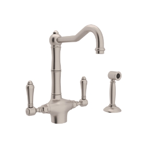 Rohl® A1679LMWSSTN-2 Acqui Traditional Kitchen Faucet, 1.5 gpm Flow Rate, Column Spout, Satin Nickel, 2 Handles