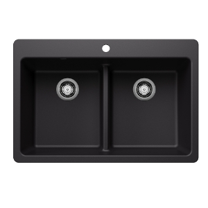 Blanco 443202 SILGRANIT® Kitchen Sink, Rectangle Shape, 1 Faucet Hole, 33 in W x 22 in D, Drop-In/Undermounting, Granite, Coal Black