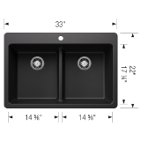 Blanco 443203 SILGRANIT® Kitchen Sink, Rectangle Shape, 1 Faucet Hole, 33 in W x 22 in D, Drop-In/Undermounting, Granite, Anthracite