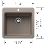 Blanco 443230 SILGRANIT® Kitchen Sink, Rectangle Shape, 1 Faucet Hole, 21-1/4 in W x 10-1/2 in L, Drop-In/Undermounting, Granite, Truffle
