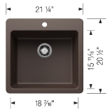 Blanco 443231 SILGRANIT® Kitchen Sink, Rectangle Shape, 1 Faucet Hole, 21-1/4 in W x 10-1/2 in L, Drop-In/Undermounting, Granite, Café
