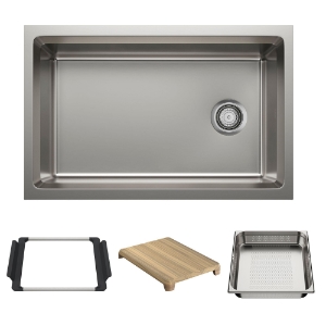 Blanco 443299 Inteos Single Bowl Kitchen Sink, Satin Polish, Rectangle Shape, 26.75 in L x 15.75 in W Bowl x 9 in D Bowl, 30 in L x 19.5 in W, Undermount Mounting, Stainless Steel