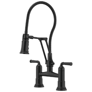 Brizo® 62174LF-BL Rook® Bridge Kitchen Faucet, 1.8 gpm Flow Rate, 8 in Center, 360 deg Swivel Spout, Matte Black, 2 Handles