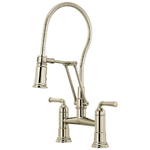 Brizo® 62174LF-PN Rook® Bridge Kitchen Faucet, 1.8 gpm Flow Rate, 14-1/2 in Center, Polished Nickel, 2 Handles