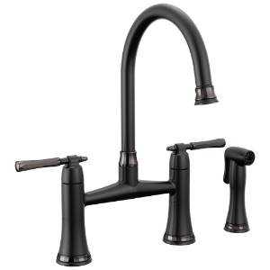 Brizo® 62558LF-BLBNX The Tulham™ Kitchen Collection by Brizo® Bridge Kitchen Faucet, 1.8 gpm Flow Rate, 8 in Center, 360 deg Swivel Spout, Matte Black/Brilliance® Black Onyx, 2 Handles