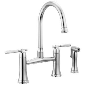 Brizo® 62558LF-PC The Tulham™ Kitchen Collection by Brizo® Bridge Kitchen Faucet, 1.8 gpm Flow Rate, 8 in Center, 360 deg Swivel Spout, Chrome, 2 Handles