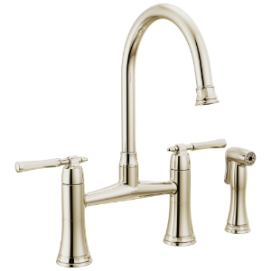 Brizo® 62558LF-PN The Tulham™ Kitchen Collection by Brizo® Bridge Kitchen Faucet, 1.8 gpm Flow Rate, 8 in Center, 360 deg Swivel Spout, Polished Nickel, 2 Handles