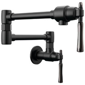 Brizo® 62858LF-BLBNX The Tulham™ Kitchen Collection by Brizo® Pot Filler Kitchen Faucet, 4 gpm Flow Rate, Matte Black/Brilliance® Black Onyx, 2 Handles