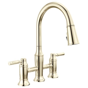DELTA® 2384L-PN-PR-DST Renaldi™ Soft Touch Bridge Kitchen Faucet, 1.8 gpm Flow Rate, Polished Nickel, 2 Handles, 3 Faucet Holes
