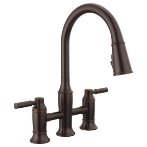DELTA® 2384L-RB-DST Renaldi™ Soft Touch Bridge Kitchen Faucet, 1.8 gpm Flow Rate, Venetian Bronze, 2 Handles, 3 Faucet Holes