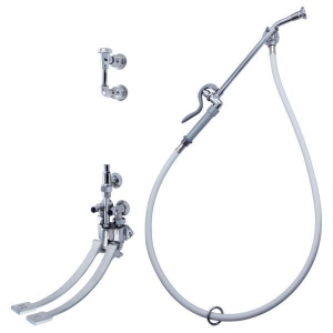 DELTA® Commercial 54T1434A Double Pedal Bedpan Cleanser Mixing Valve With Brass Spray Holder, 3.5 gpm, 2.44 in Center, Polished Chrome, 2 Handles