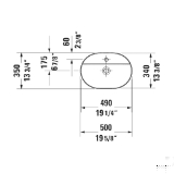 DURAVIT 0380500000 Luv Washbowl, Oval Shape, 19-3/8 in L x 13-7/8 in W x 5-5/8 in H, Above Counter/Ground Mount, DuraCeram®, White