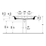 DURAVIT 2361120024 ME by Starck Furniture Washbasin With Overflow, 3-7/8 in Faucet Hole Spacing, 48-1/2 in L x 19-3/8 in W x 7-1/8 in H, Wall Mount, Ceramic, White