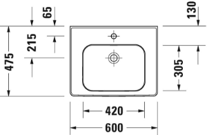 DURAVIT 2376600000 237660 Soleil by Starck Washbasin, Rectangle Shape, 5.70 in H x 18.7 in W x 23.62 in L, Wall Mounting, Ceramic, White