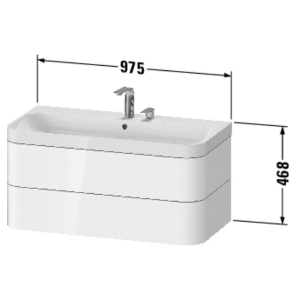 DURAVIT HP4348N2222 Happy D.2 Plus C-Shaped Furniture Washbasin With Vanity Unit, 18-1/2 in OAH x 38-1/2 in OAW x 19-3/8 in OAD, Wall Mount