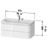 DURAVIT HP4348O3636 Happy D.2 Plus C-Shaped Furniture Washbasin With Vanity Unit, 18-1/2 in OAH x 38-1/2 in OAW x 19-3/8 in OAD, Wall Mount