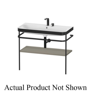 DURAVIT HP4738O9292 Happy D.2 Plus C-Bonded Furniture Washbasin With Metal Console and Overflow, C Shape, 38-1/2 in L x 19-3/8 in W x 33-1/2 in H, Floor Standing Mount, DuraCeram®, Stone Gray Satin Matte