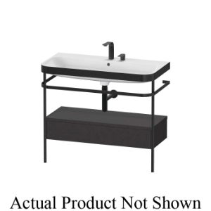DURAVIT HP4743N8080 Happy D.2 Plus C-Bonded Furniture Washbasin With Metal Console and Overflow, C Shape, 38-1/2 in L x 19-3/8 in W x 33-1/2 in H, Floor Standing Mount, DuraCeram®, Graphite Super Matte