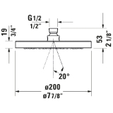 DURAVIT UV0660013U00 Universal Shower Head, 12 Lpm Flow Rate, 1 Sprays, 1/2 in NPT Connection