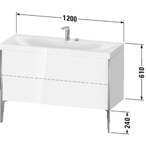DURAVIT XV4712OB218P XViu C-Bonded Rectangle Furniture Washbasin With Vanity Unit, 23-1/4 in OAH x 47-1/4 in OAW x 19 in OAD, Floor Standing Mount, White Matte