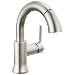 DELTA® 559HAR-SSPD-DST Trinsic® Single Handle Bathroom Faucet, 1.2 gpm Flow Rate, 5-3/4 in H Spout, 1 Handle, Metal Pop-Up Drain, 1 or 3 Faucet Holes, Stainless