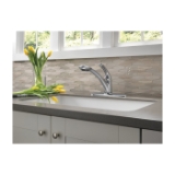 DELTA® 470-PROMO-DST Signature™ Kitchen Faucet, 1.8 gpm Flow Rate, Swivel Spout, Chrome, 1 Handle, 3 Faucet Holes