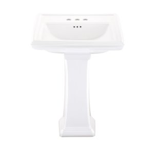 Gerber® G0022555 Logan Square™ Petite Bathroom Sink, Rectangular Shape, 4 Faucet Hole Spacing, 34-1/2 in H x 24 in W x 19-7/8 in D, Pedestal Mounting, Vitreous China, White