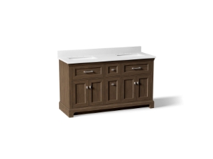 Kohler® 29263-BD1-DAK Charlemont™ 60 in Bathroom Vanity Cabinet With Sinks and Quartz Top, Draper Oak