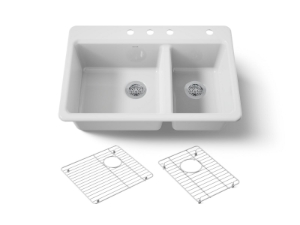 Kohler® 8669-4A1-0 Riverby® 33 in Top-Mount Double-Bowl Kitchen Sink, White