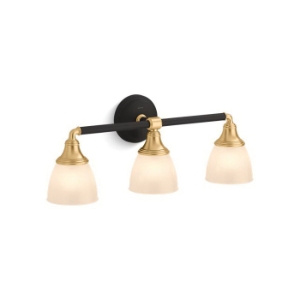 Kohler® 10572-BML Devonshire® Bathroom Sconce, Black with Brass Trim Housing, (3) Lamps