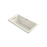 Kohler® 1168-JH-96 Underscore® Heated Bathtub, Whirlpool, Rectangular Shape, 60 in L x 32 in W, Reversible Drain, Biscuit
