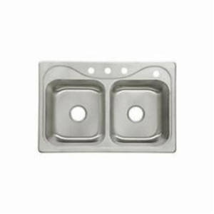 Sterling® 11850-4-NA Self-Rimming Kitchen Sink With SilentShield® Sound Absorption Technology, Southhaven®, Luster Bowl/Satin Deck, Rectangle Shape, 14 in Left, 14 in Right L x 15-1/8 in Left, 15-1/8 in Right W, 4 Faucet Holes