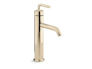 Kohler® 14404-4A-AF Purist® Tall Single Handle Bathroom Sink Faucet, 1.2 gpm Flow Rate, 6-1/2 in H Spout, 1 Handle, Touch-Activated Drain, 1 Faucet Hole, Vibrant® French Gold