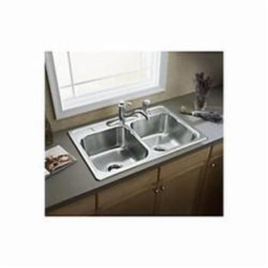 Sterling® 14707-4-NA Self-Rimming Kitchen Sink With SilentShield® Technology, Middleton®, Satin, Rectangle Shape, 14 in Left, 14 in Right L x 15-1/8 in Left, 15-1/8 in Right W, 4 Faucet Holes, 33 in L x 22 in W x 7 in H, 21 ga Stainless Steel