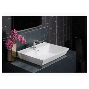 Kohler® 21059-1-HB1 Brazn™ Bathroom Sink With Overflow, Rectangular Shape, 23 in L x 19 in W x 7-3/16 in H, Above-Counter Mount, Vitreous China, Honed Black