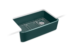 Kohler® 24268-17 Ironridge™ Farmhouse Kitchen Sink, Teal, 30-13/16 in L x 19-11/16 in W x 9 in D Bowl, 34 in L x 22 in W x 10-1/16 in H, Cast Iron