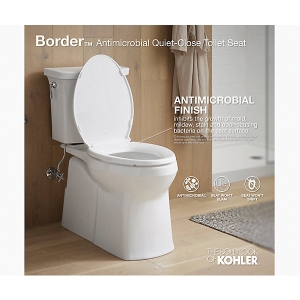 Kohler® 24494-A-96 Transitional Toilet Seat, Border™, Round Bowl, Contoured/Round Closed Front, Plastic, Biscuit, Slow Close Hinge