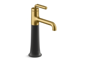 Kohler® 26437-4-BMB Tone™ Tall Bathroom Sink Faucet, 1.2 gpm Flow Rate, 1 Handle, Clicker Drain, 1 Faucet Hole, Matte Black with Moderne Brass