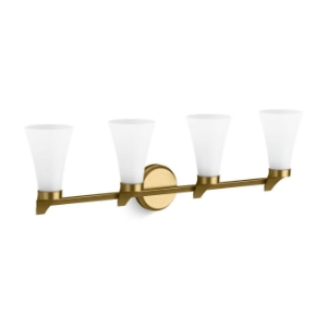 Kohler® 26849-SC04-2GL Simplice® Four Light Sconces, B10/T10 Lamp, 240 W Fixture, 120 V, Brushed Moderne Brass Housing, (4) Lamps