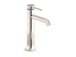 Kohler® 27003-4N-SN Occasion® Tall Single Handle Bathroom Sink Faucet, 0.5 gpm Flow Rate, 7 in H Spout, 1 Handle, Touch-Activated Drain, 1 Faucet Hole, Vibrant® Polished Nickel