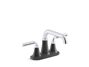Kohler® 27414-4N-CBL Tone™ Centerset Bathroom Sink Faucet, Polished Chrome with Matte Black, 2 Handles, Clicker Drain, 0.5 gpm Flow Rate