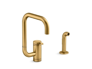 Kohler® 28274-2MB Components® Kitchen Faucet, 1.5 gpm Flow Rate, High Arc Swing Spout, Vibrant® Brushed Moderne Brass, 1 Handle