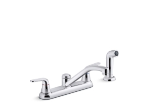 Kohler® 30616-CP 30616 Jolt Transitional Kitchen Sink Faucet with Sidespray, 1.5 gpm Flow Rate, 8 in Center, Swing Spout, Polished Chrome, 2 Handles