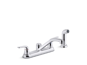 Kohler® 30616-CP Jolt Transitional Kitchen Sink Faucet with Sidespray, 1.5 gpm Flow Rate, 8 in Center, Swing Spout, Polished Chrome, 2 Handles