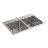 Kohler® 31465-1-NA Prologue™ Double Equal Bowl Kitchen Sink, 1 Faucet Hole, 33 in L x 22 in W x 9-5/16 in H, 18 ga Stainless Steel