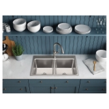 Kohler® 31465-1-NA Prologue™ Double Equal Bowl Kitchen Sink, 1 Faucet Hole, 33 in L x 22 in W x 9-5/16 in H, 18 ga Stainless Steel